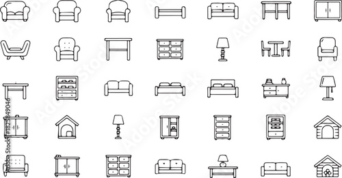 Furniture outline icon set minimalist vector design for interior design and home decor background