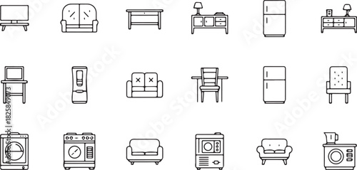 Collection of furniture icons simple line art vector design perfect for interior design projects and app interfaces
