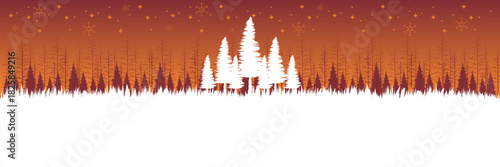 Festive winter background with a white snowfield and a red forest silhouette perfect for a website.