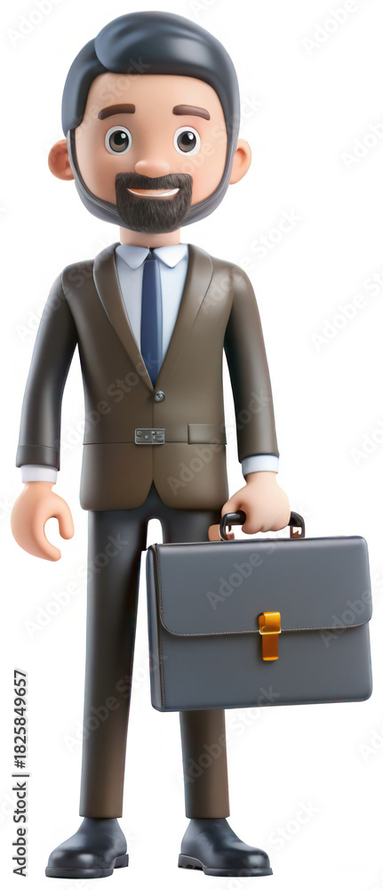 Obraz premium 3D businessman character holding briefcase png office png professional png corporate png suitcase png career png suit png job png business png cartoon png transparent background image