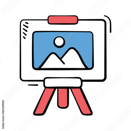 Creative art easel with canvas for painting, trendy doodle icon
