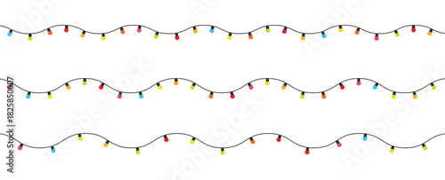 colourful garland hanging string light bulbs for Christmas party decoration isolated on transparent background