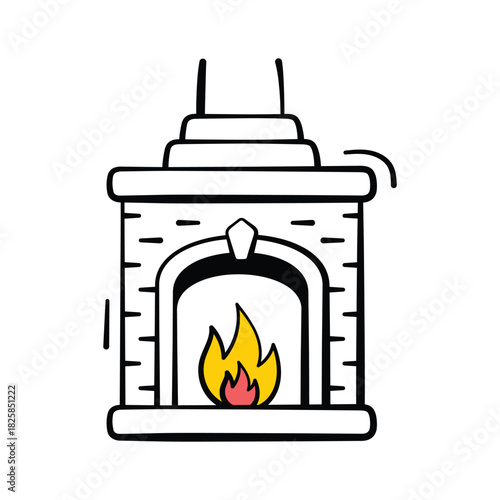 A hand drawn style icon of cozy fireplace, ready to use vector