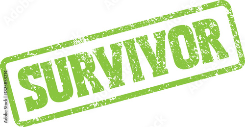 Grungy green ink stamp featuring the word survivor emphasizing individual strength and overcoming adversity