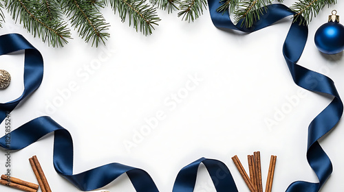 christmas background with blue ribbon