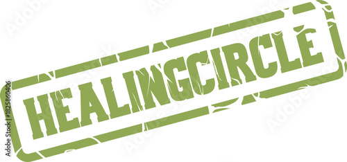 Green rubber stamp impression displaying the combined phrase HEALINGCIRCLE on a clean white surface