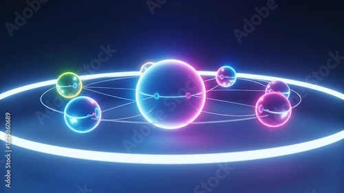 Vibrant Neon Spheres Orbiting in an Abstract Digital Universe.