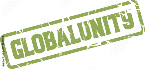 Distressed green Globalunity word stamp representing international cooperation, solidarity, and planetary togetherness