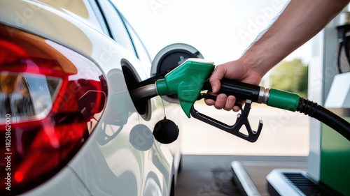 Hand refueling car at gas station