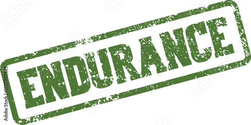 Endurance word stamp with distressed green effect representing perseverance and long term strength