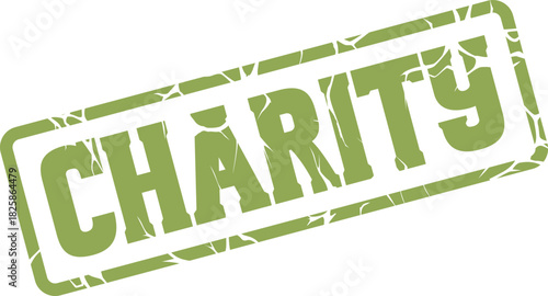 Grungy green rectangular stamp with the word CHARITY embossed in a distressed texture for nonprofit organizations
