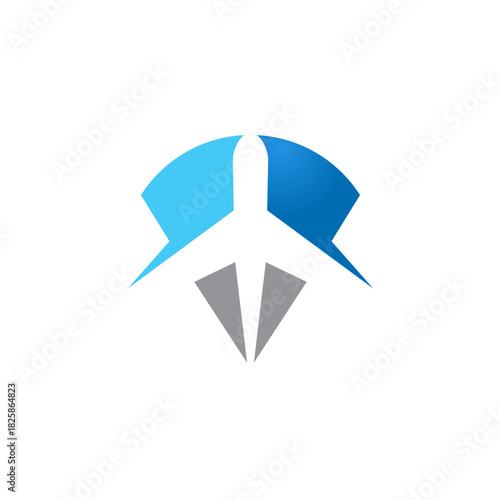 Blue Airplane logo silhouette plane and radar location map navigation white background