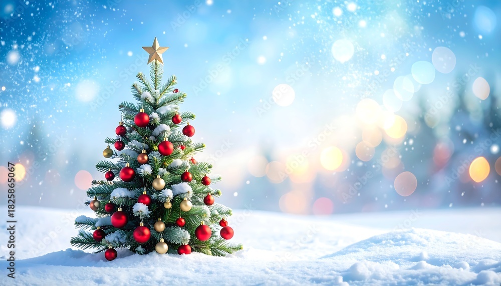 Fototapeta premium Christmas Tree with Bokeh Lights and Copy Space