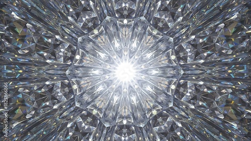 Abstract sparkling diamond crystal kaleidoscope background with bright light reflection