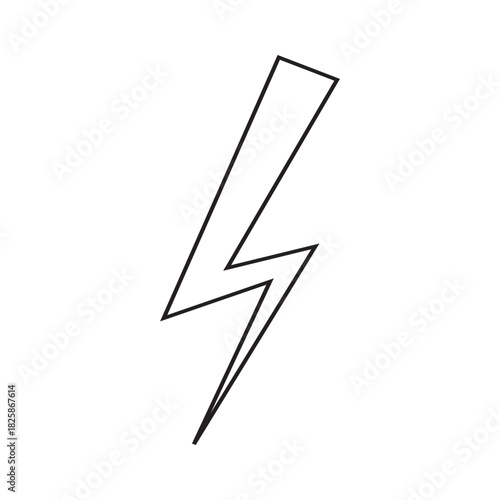 Black lightning bolt electric energy symbol silhouette. High voltage power hazard sign. Flat thunderbolt icon for electricity and speed. Isolated vector, white background 