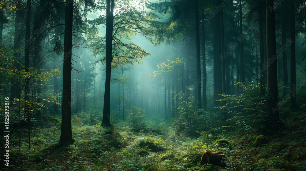 Obraz premium Green trees in the forest in summer