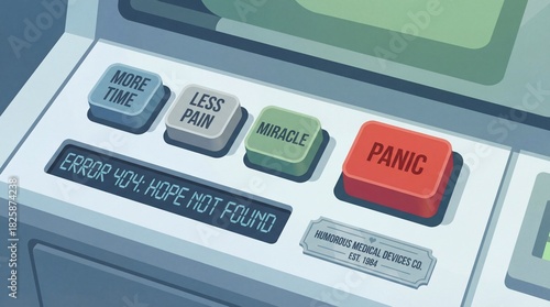 Humorous vector illustration depicting a retro-futuristic control panel from 