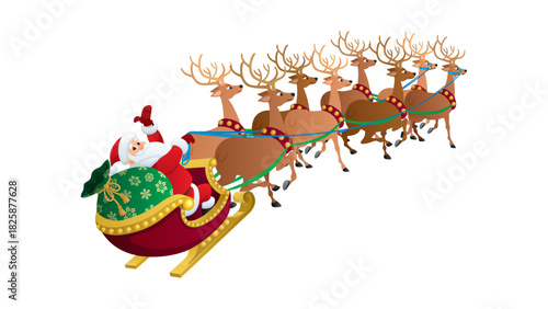 Happy Santa Claus cartoon character in red suit with a gift bag, isolated on a white background for Christmas and winter holiday greeting illustration