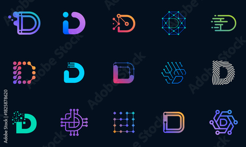Vector technology logo design letter D template
