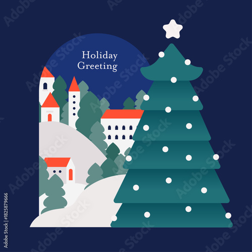 Minimalist Christmas Tree Night Scene Illustration