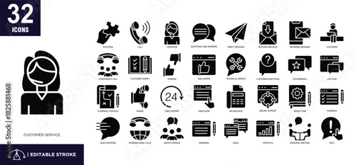 Customer Service Glyph Icon Set