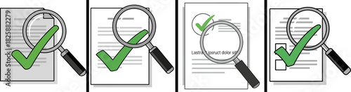 Magnifying glass revealing a checklist with a green checkmark, showcasing a thorough review process