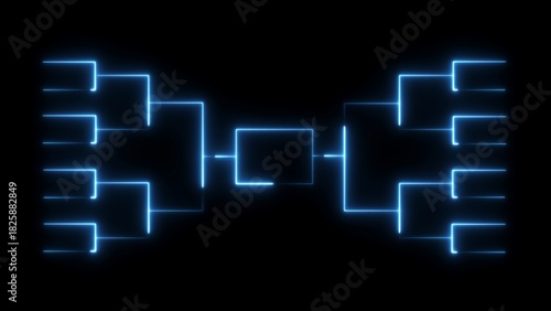 Neon Blue Tournament Bracket Diagram on Black Background glowing lines