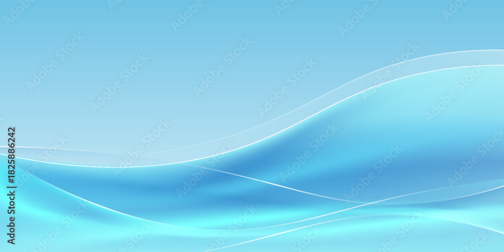 Fototapeta premium Abstract sky blue simple background minimalist template with sleek wavy lines.
