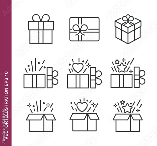 Gift and Surprise line icons- Mini collection and editable stroke series icon