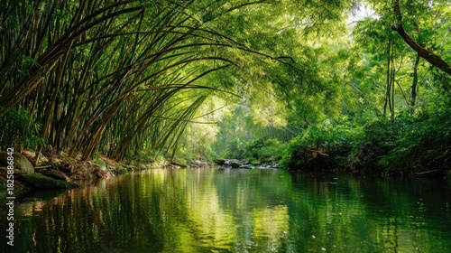 Peaceful forest stream landscape