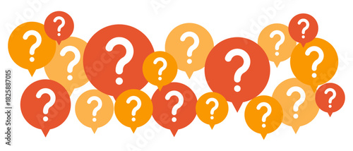 沢山のはてなマークの吹き出し　オレンジ　セリフ　ベクター