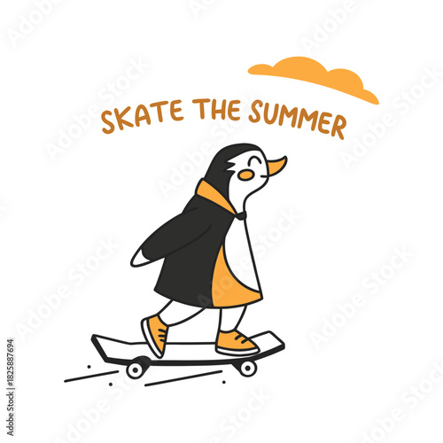 Penguin Riding a Skateboard