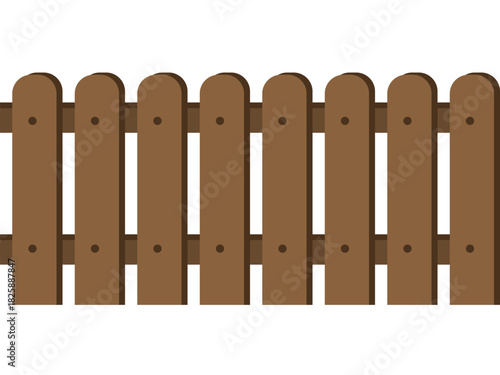 Brown wooden fence illustration. Rustic barrier concept for garden border or property division. Simple graphic design.
