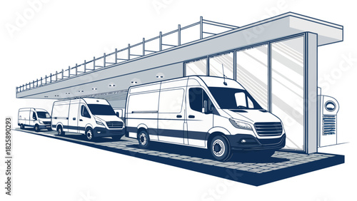 Streamlined fleet of delivery vans ready for express shipping and logistics, perfect for modern businesses and fast efficient distribution networks nationwide