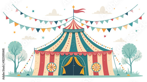 Step Right Up to the Greatest Show on Earth with this Whimsical Circus Tent Illustration! Perfect for Invitations, Posters, and Creative Projects