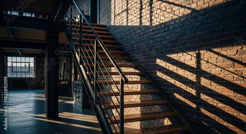 Urban steel and glass architecture of a fire escape stairway to the sky