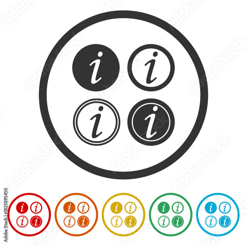 Info icons set. Set icons in color circle buttons