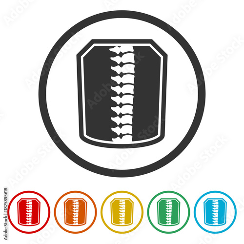 Spine protection and care icon. Set icons in color circle buttons