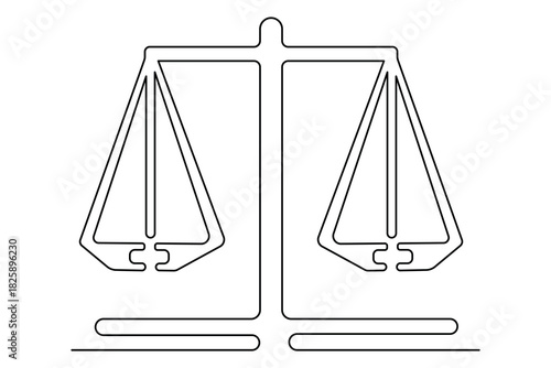 Minimalist legal scale continuous line drawing icon symbol isolate design