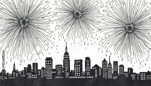 City Skyline with Fireworks