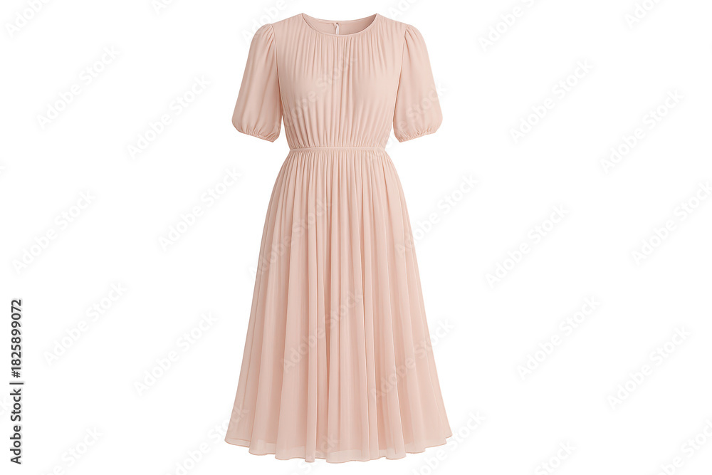 Obraz premium Elegant light pink pleated midi dress isolated on transparent background.