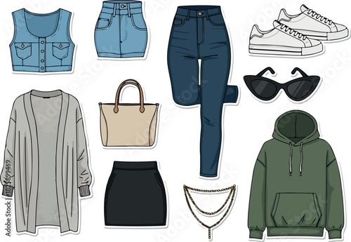 Stylish Outfit Selection Fashionable Apparel and Accessories