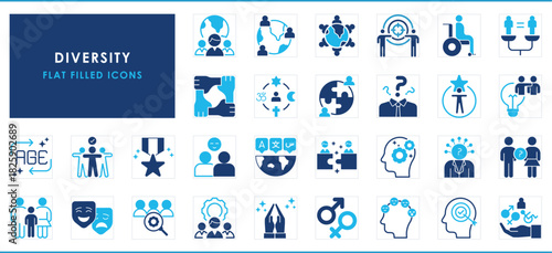 A set of flat icons related to Diversity.