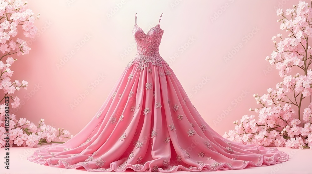 Obraz premium Pink dress watercolour clipart illustration with isolated background