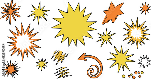 Vibrant comic style starburst and explosion graphic elements