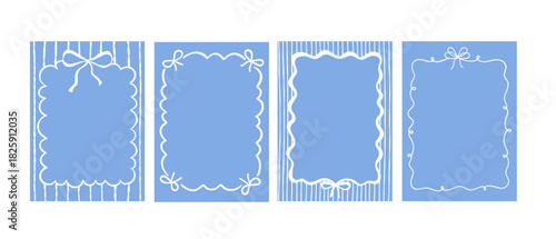 Blue vintage whimsical frame, vector flat abstract illustrations isolated on white background, design for poster and card