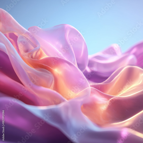 Glossy Liquid Waves: Pink and Purple Gradient Mesh 3D