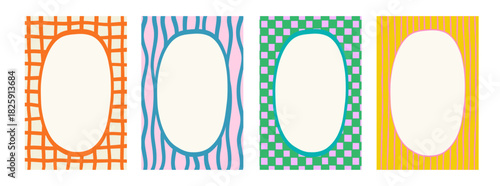 Hand drawn frame for kids, cute vector flat illustrations with pattern for birthday card