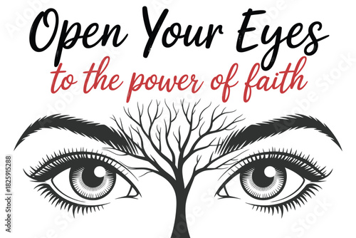 Open Your Eyes to the Power of Faith Christian Vibes Inspirational Scene Vector Illustration With Radiant Light, Spiritual Symbolism, and Uplifting Atmosphere for Graphic Art