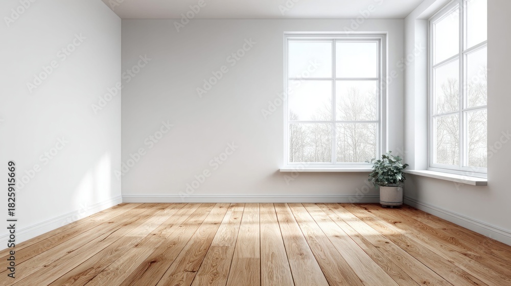 custom made wallpaper toronto digitalBright, Empty Room with Large Windows and Wooden Floors
